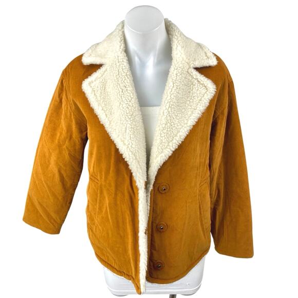 Madewell Brown Cream Resourced Sherpa-Lined Corduroy Button Front Coat Jacket XS - Picture 1 of 4